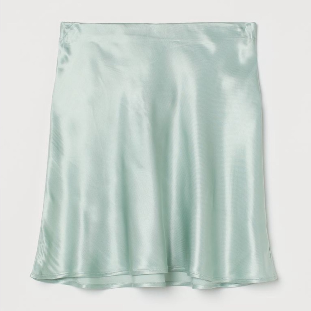 H&M Short Satin Mini Skirt in Green
